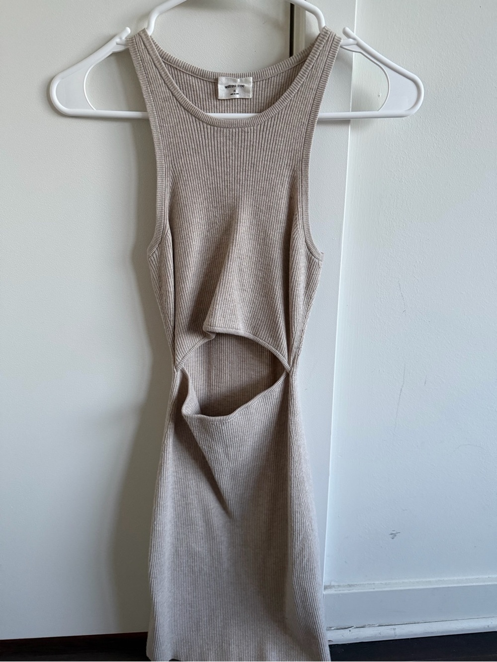 Aritzia Wilfred Free Ribbed Knit Midi Dress in Light Taupe